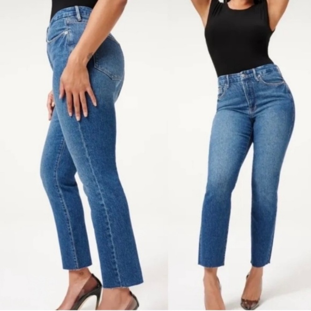 Good American Good Classic Jeans size 8 waist 29 worn once Raw Hem Denim